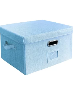 Home & Garden, Home Decor, 2020 Hot Sale Space  Saving Blue Color  Polyester Linen Foldable Storage  Bin Box  Decoration  Storage  Box For Desk