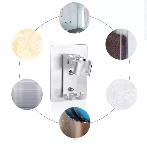 Bathroom, Home Decor, Adjustable Chrome Space Aluminum No Drilling Shower Head Bracket Wall Holder