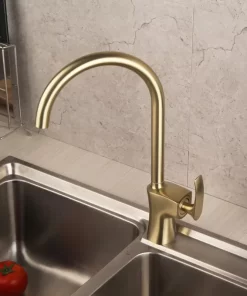 Bathroom, Home Decor, American High Quality Deck Mounted Brushed Gold Color Brass Kitchen Sink Faucet