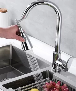 Bathroom, Home Decor, American Style Stainless Steel Pull Out Sprayer Kitchen Water Taps High Arc Kitchen Sink Faucet