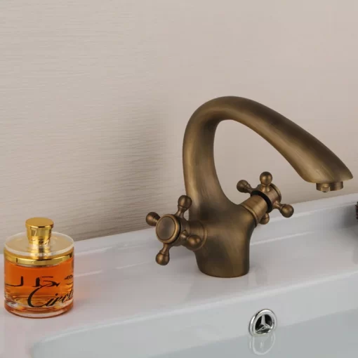 Bathroom, Home Decor, Antique Artistic Basin Mixer Faucet Brass Faucets With Dual Handle