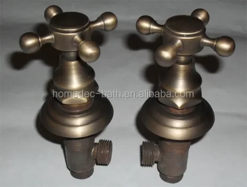 Bathroom, Home Decor, Antique Brass 3 Holes Dual Handled Bathroom Vessel Sink Faucets