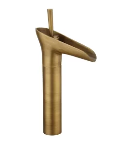 Bathroom, Home Decor, Antique Brass Bathroom Faucet Single Handle One Hole Farmhouse Waterfall Bathroom