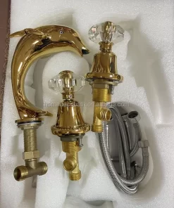 Bathroom, Home Decor, Bathroom 3 Pcs Wash Basin Gold Dolphin Faucet, Wash Hand Basin Tap