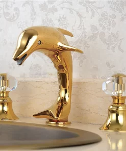 Bathroom, Home Decor, Bathroom 3 Pcs Wash Basin Gold Dolphin Faucet, Wash Hand Basin Tap