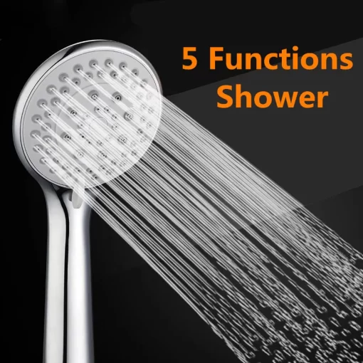 Bathroom, Home Decor, Bathroom 5 Functions Hand Shower Kit Chrome Shower Head Set With Hose Pipe