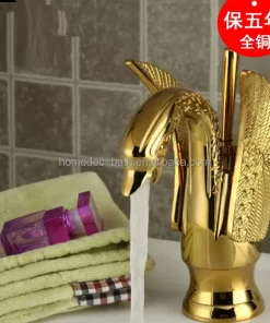 Bathroom, Home Decor, Bathroom Basin Single Hole Gold Swan Basin Faucet
