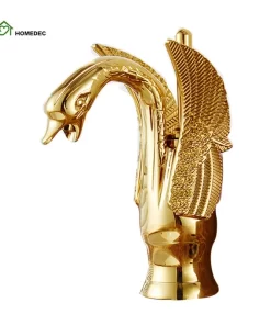 Bathroom, Home Decor, Bathroom Basin Single Hole Gold Swan Basin Faucet