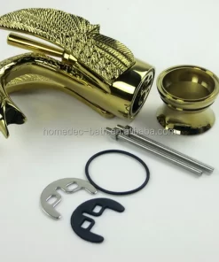 Bathroom, Home Decor, Bathroom Basin Single Hole Gold Swan Basin Faucet