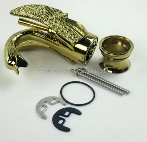 Bathroom, Home Decor, Bathroom Basin Single Hole Gold Swan Basin Faucet