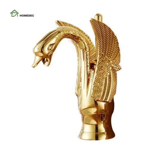 Bathroom, Home Decor, Bathroom Basin Single Hole Gold Swan Basin Faucet