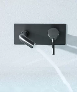 Bathroom, Home Decor, Bathroom Black Brass In Wall Mounted Single Lever Basin Faucet Bathtub Mixer Water Taps
