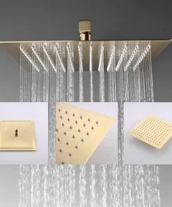 Bathroom, Home Decor, Bathroom Brass 10 Inch Ceiling Wall Mount Rainfall Brushed Gold Shower System Mixer Set