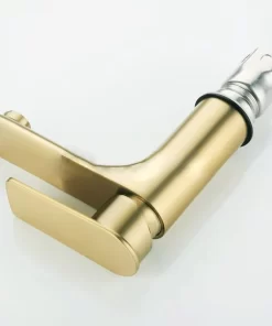 Bathroom, Home Decor, Bathroom Brushed Gold Mixer Faucet Stainless Steel Mixer Basin Water Faucet Single Hole Basin Tap