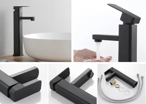 Bathroom, Home Decor, Bathroom Brushed Nickle Black Golden Tall High Sus Stainless Steel 304 Basin Faucet Taps