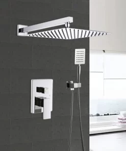 Bathroom, Home Decor, Bathroom Chrome Silver Hot And Cold Shower Mixer In Wall Mounted Rain Concealed Shower Set