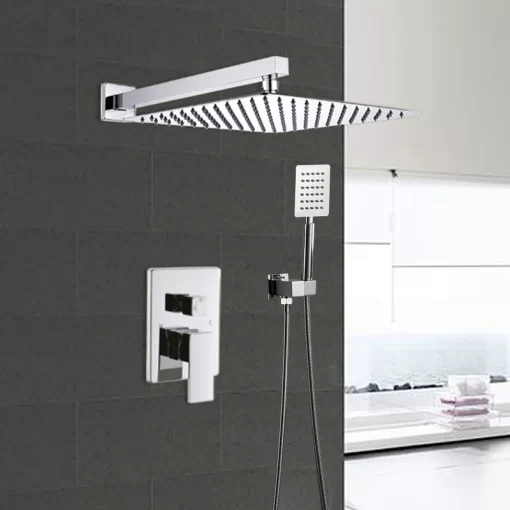 Bathroom, Home Decor, Bathroom Chrome Silver Hot And Cold Shower Mixer In Wall Mounted Rain Concealed Shower Set
