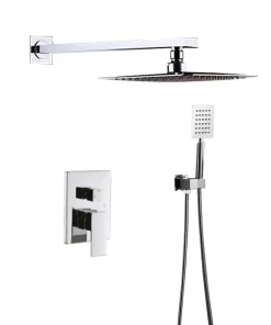 Bathroom, Home Decor, Bathroom Chrome Silver Hot And Cold Shower Mixer In Wall Mounted Rain Concealed Shower Set