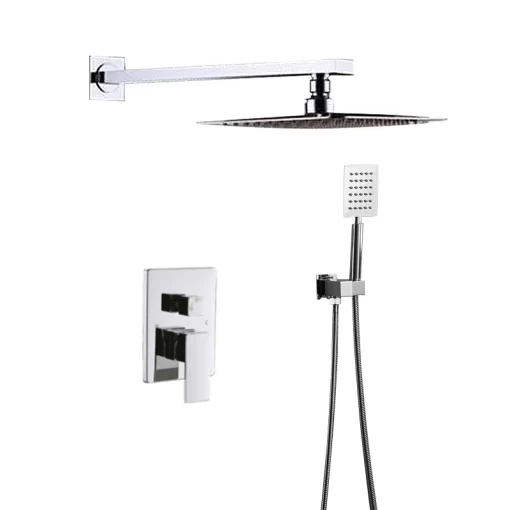 Bathroom, Home Decor, Bathroom Chrome Silver Hot And Cold Shower Mixer In Wall Mounted Rain Concealed Shower Set