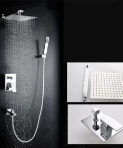 Bathroom, Home Decor, Bathroom Concealed Wall Mounted Stainless Steel Chrome Rainfall Shower Set With 10 Inches Square Shower Head