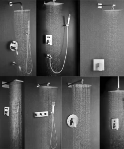 Bathroom, Home Decor, Bathroom Concealed Wall Mounted Stainless Steel Chrome Rainfall Shower Set With 10 Inches Square Shower Head