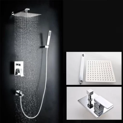 Bathroom, Home Decor, Bathroom Concealed Wall Mounted Stainless Steel Chrome Rainfall Shower Set With 10 Inches Square Shower Head