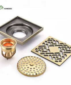 Bathroom, Home Decor, Bathroom Luxury Brass 4 Inches Square Shower Floor Drain