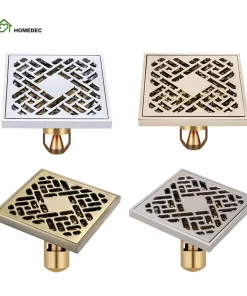 Bathroom, Home Decor, Bathroom Luxury Brass 4 Inches Square Shower Floor Drain