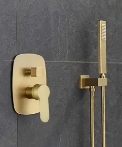 Bathroom, Home Decor, Bathroom Luxury Brass Brushed Gold 10 Inch Wall Mount Rainfall Shower System Mixer With Body Jets Set