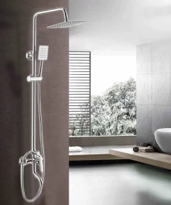 Bathroom, Home Decor, Bathroom Stainless Steel Brass Chrome Wall Mount Faucet Rain Shower Column Mixer Set