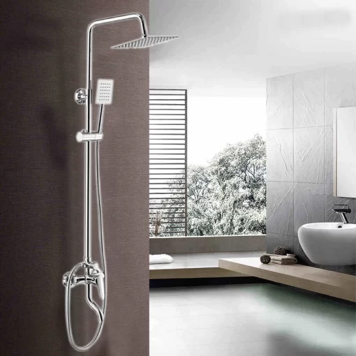 Bathroom, Home Decor, Bathroom Stainless Steel Brass Chrome Wall Mount Faucet Rain Shower Column Mixer Set