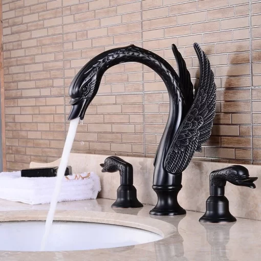 Bathroom, Home Decor, Bathroom Swan Orb Black Brass Basin Sink Faucet  Mixer Tap
