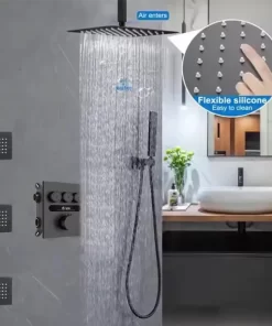 Bathroom, Home Decor, Bathroom Thermostatic Mixer Bath Room Constant Temperature Digital Display Showers Systems Shower Sets With Body Jets