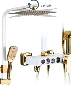 Bathroom, Home Decor, Bathroom White Gold Brass Hot Cold Water Mixer Concealed In-wall Shower Faucet Watermark Rain Shower Mixer Set