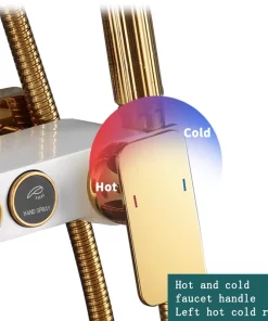 Bathroom, Home Decor, Bathroom White Gold Brass Hot Cold Water Mixer Concealed In-wall Shower Faucet Watermark Rain Shower Mixer Set