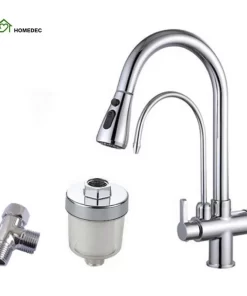 Bathroom, Home Decor, Black 3 Three Way Filtered Drinking Mixer Tap Kitchen Faucet With Chrome Plated Shower Water Filter Purifier