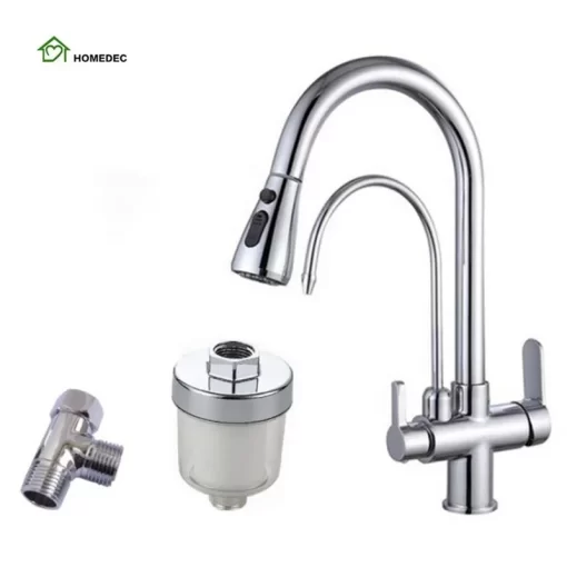 Bathroom, Home Decor, Black 3 Three Way Filtered Drinking Mixer Tap Kitchen Faucet With Chrome Plated Shower Water Filter Purifier