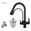 Bathroom, Home Decor, Black 3 Three Way Filtered Drinking Mixer Tap Kitchen Faucet With Chrome Plated Shower Water Filter Purifier