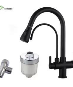 Bathroom, Home Decor, Black 3 Three Way Filtered Drinking Mixer Tap Kitchen Faucet With Chrome Plated Shower Water Filter Purifier