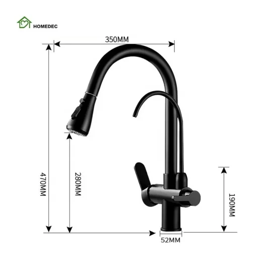 Bathroom, Home Decor, Black 3 Three Way Filtered Drinking Mixer Tap Kitchen Faucet With Chrome Plated Shower Water Filter Purifier