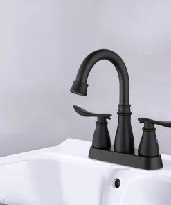 Bathroom, Home Decor, Black Bathroom Faucet 3 Hole Matte Black Bathroom Faucet 4 Inch 2 Handle Centerset Black Faucet Bathroom
