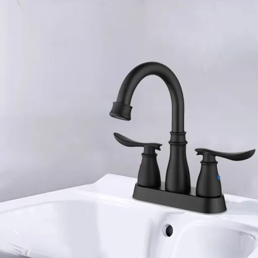 Bathroom, Home Decor, Black Bathroom Faucet 3 Hole Matte Black Bathroom Faucet 4 Inch 2 Handle Centerset Black Faucet Bathroom