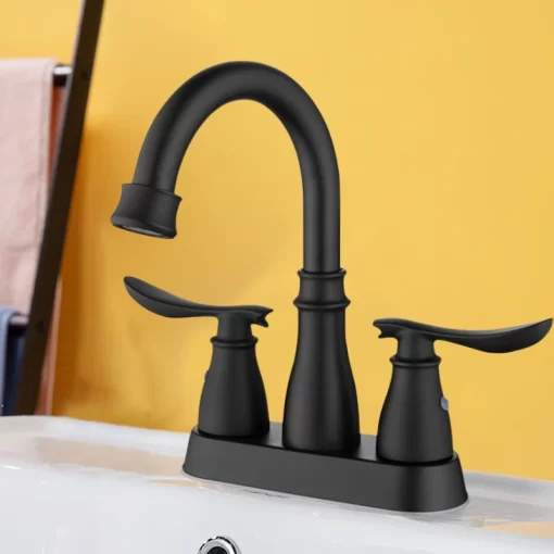 Bathroom, Home Decor, Black Bathroom Faucet 3 Hole Matte Black Bathroom Faucet 4 Inch 2 Handle Centerset Black Faucet Bathroom