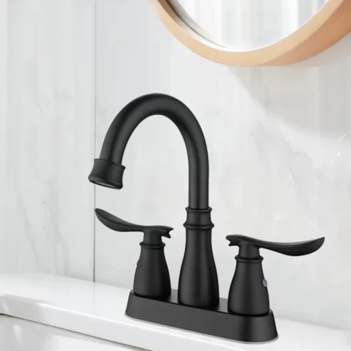 Bathroom, Home Decor, Black Bathroom Faucet 3 Hole Matte Black Bathroom Faucet 4 Inch 2 Handle Centerset Black Faucet Bathroom
