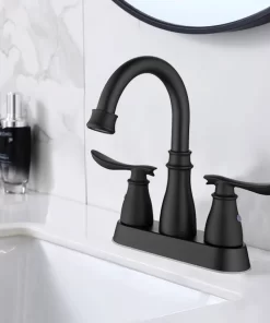 Bathroom, Home Decor, Black Bathroom Faucet 3 Hole Matte Black Bathroom Faucet 4 Inch 2 Handle Centerset Black Faucet Bathroom