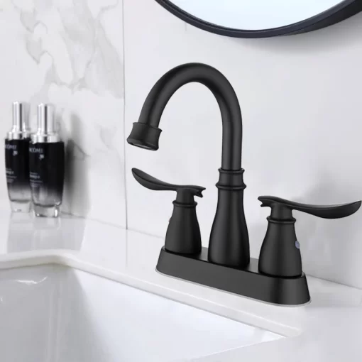 Bathroom, Home Decor, Black Bathroom Faucet 3 Hole Matte Black Bathroom Faucet 4 Inch 2 Handle Centerset Black Faucet Bathroom