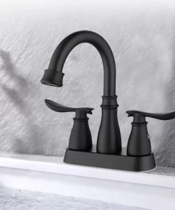 Bathroom, Home Decor, Black Bathroom Faucet 3 Hole Matte Black Bathroom Faucet 4 Inch 2 Handle Centerset Black Faucet Bathroom