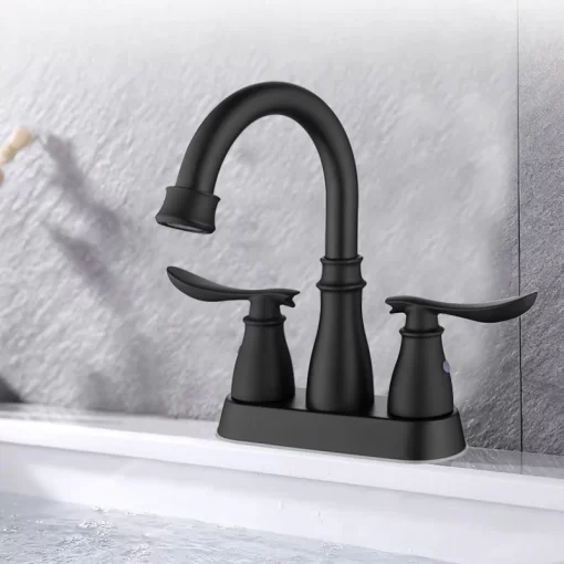 Bathroom, Home Decor, Black Bathroom Faucet 3 Hole Matte Black Bathroom Faucet 4 Inch 2 Handle Centerset Black Faucet Bathroom
