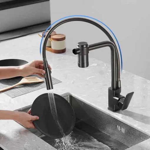 Bathroom, Home Decor, Black Filter Kitchen Faucet Pull Down Sprayer Water Filter Hot Cold Kitchen Sink Taps