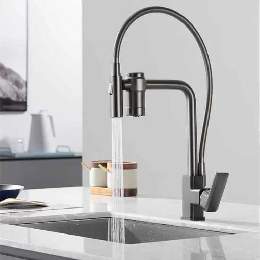 Bathroom, Home Decor, Black Filter Kitchen Faucet Pull Down Sprayer Water Filter Hot Cold Kitchen Sink Taps
